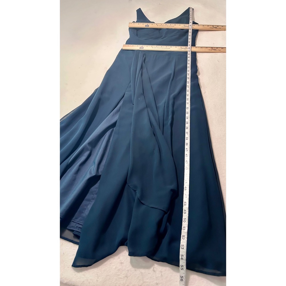 Azazie Navy Blue Chiffon V-Neck Pleated Ruffle Formal Bridesmaid Dress A8 Gown - Picture 6 of 8